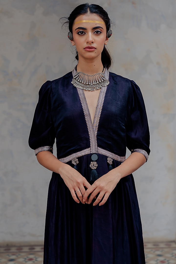 Blue Banarasi Embroidered Vacation Dress by Nikita Vishakha at Pernia's Pop Up Shop