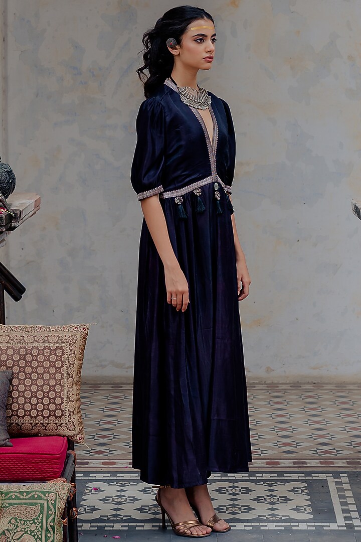Blue Banarasi Embroidered Vacation Dress by Nikita Vishakha at Pernia's Pop Up Shop