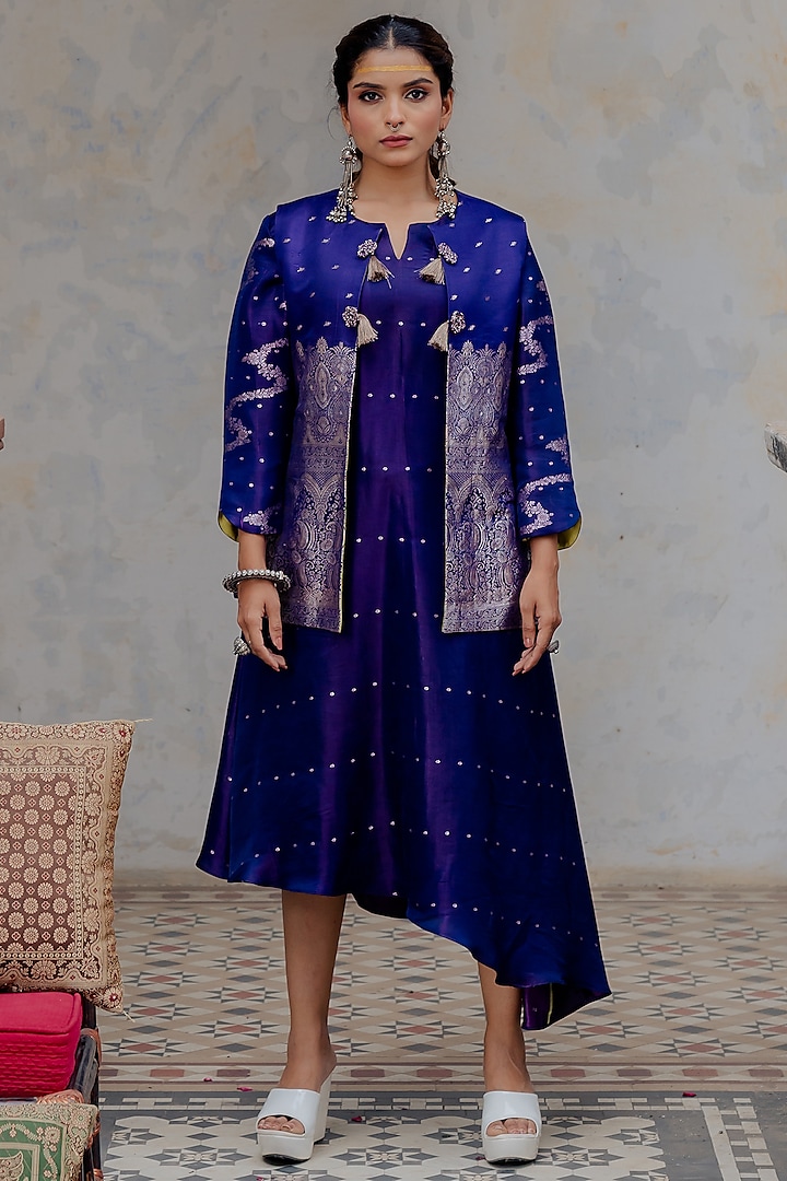 Purple Banarasi Embroidered Jacket Dress by Nikita Vishakha