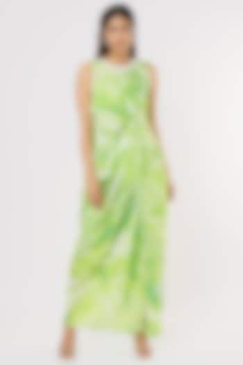 Green Linen Satin Embellished Skirt Set by Nikita Vishakha