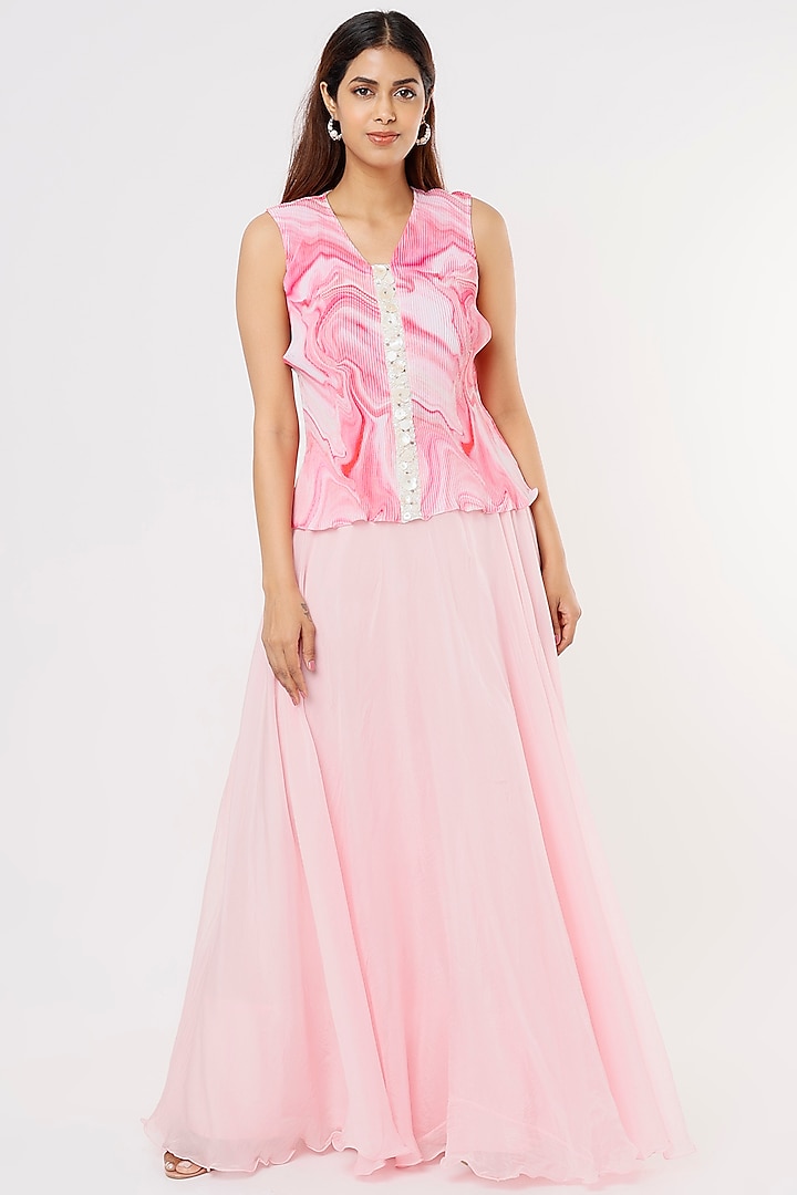 Pink Organza Skirt Set by Nikita Vishakha