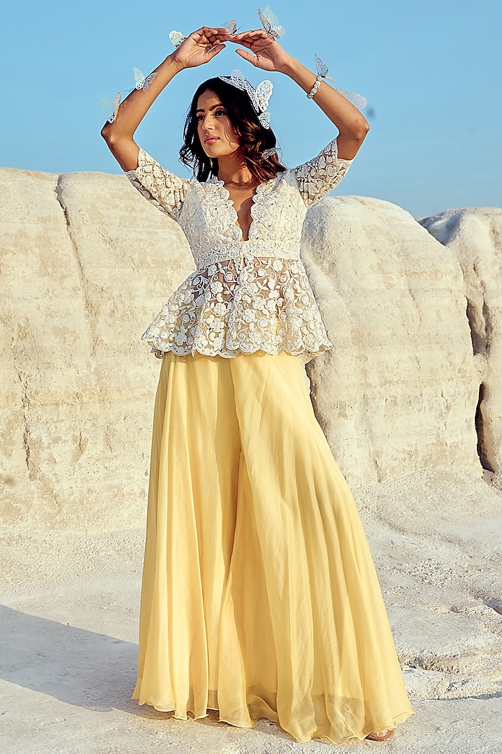 Yellow Organza Sharara Set by Nikita Vishakha