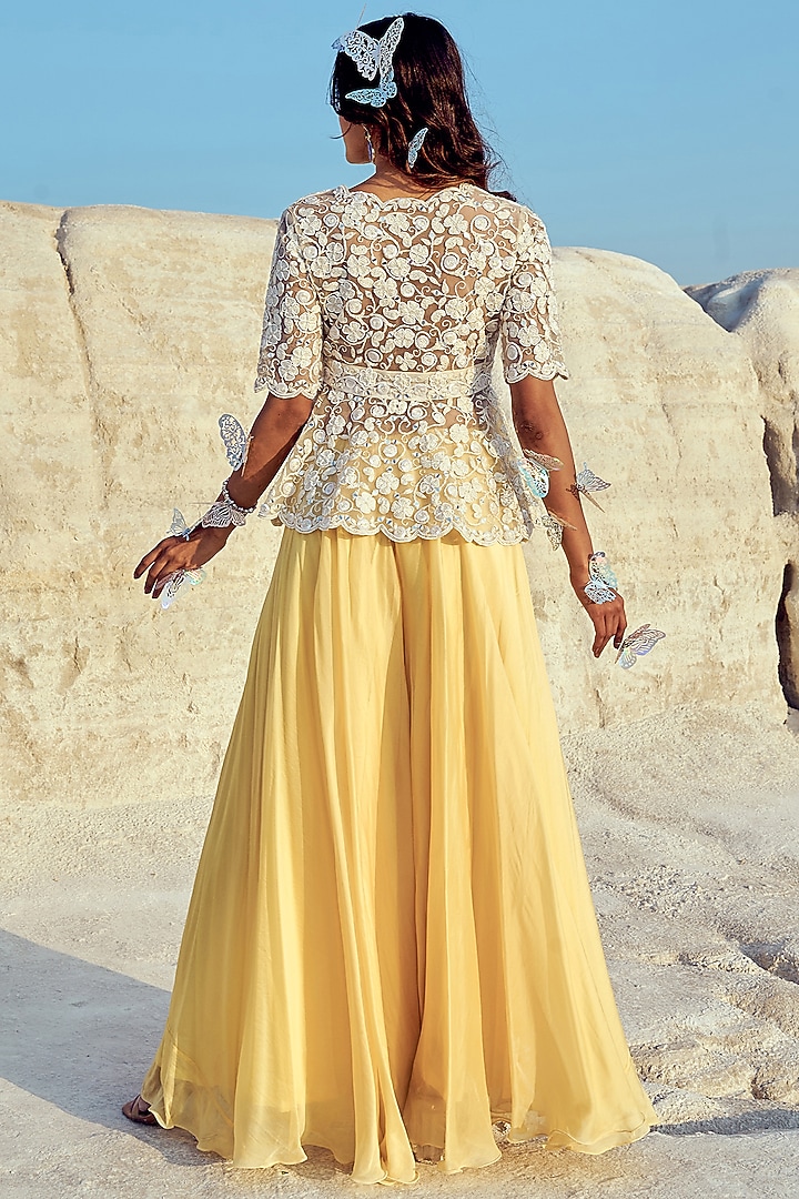 Yellow Organza Wedding Sharara Set by Nikita Vishakha at Pernia's Pop Up Shop