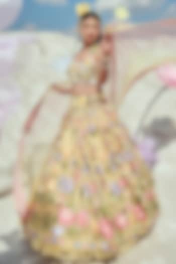 Pastel Yellow Raw Silk & Net Embroidered Wedding Lehenga Set by Nikita Vishakha at Pernia's Pop Up Shop