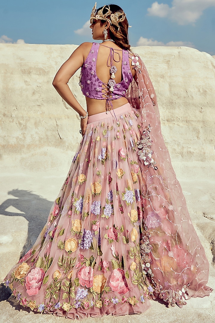 Pastel Lilac Organza & Jacquard Embroidered Wedding Lehenga Set by Nikita Vishakha at Pernia's Pop Up Shop