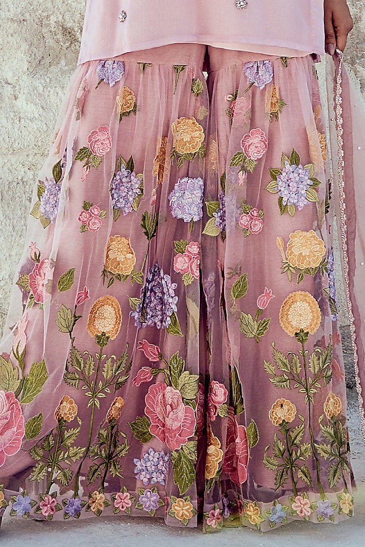 Lilac Net & Silk Organza Embroidered Wedding Sharara Set by Nikita Vishakha at Pernia's Pop Up Shop