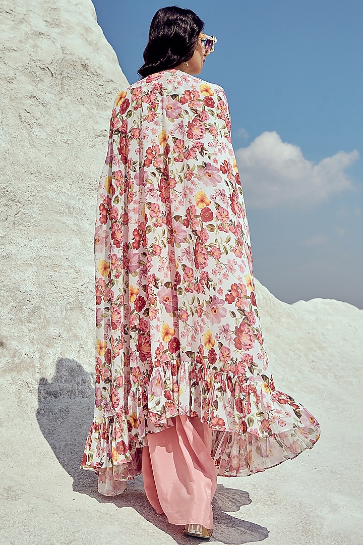 Multi-Colored Georgette Printed Cape Set by Nikita Vishakha at Pernia's Pop Up Shop