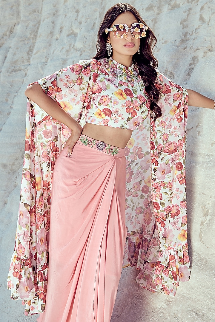 Multi-Colored Georgette Printed Cape Set by Nikita Vishakha at Pernia's Pop Up Shop