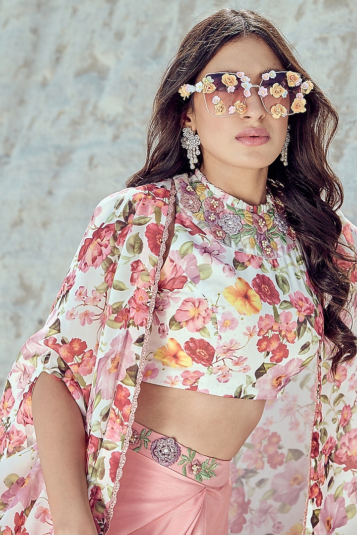 Multi-Colored Georgette Printed Cape Set by Nikita Vishakha at Pernia's Pop Up Shop