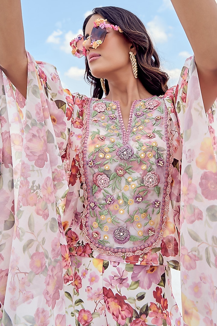 Pink Georgette Printed Party Wear Sharara Set by Nikita Vishakha at Pernia's Pop Up Shop