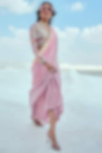 Pink & Yellow Ombre Skirt Saree Set by Nikita Vishakha