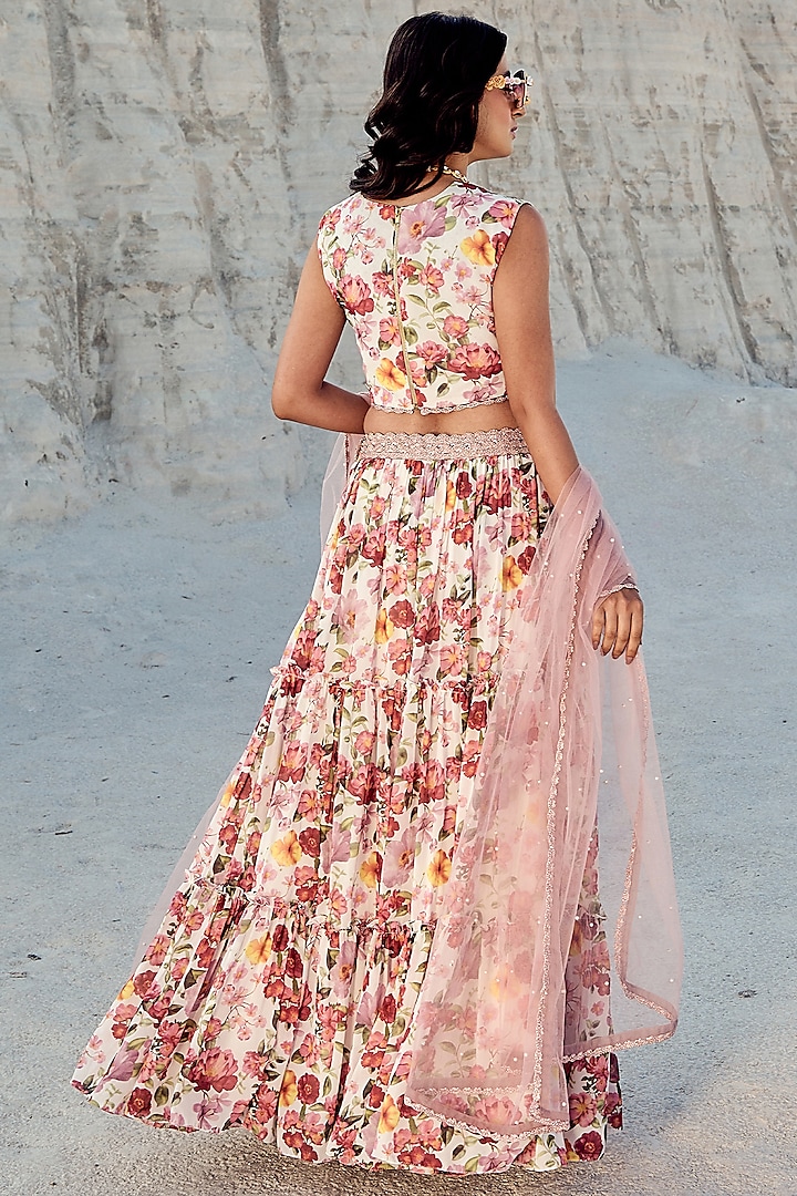 Lilac Georgette Printed Lehenga Set by Nikita Vishakha at Pernia's Pop Up Shop