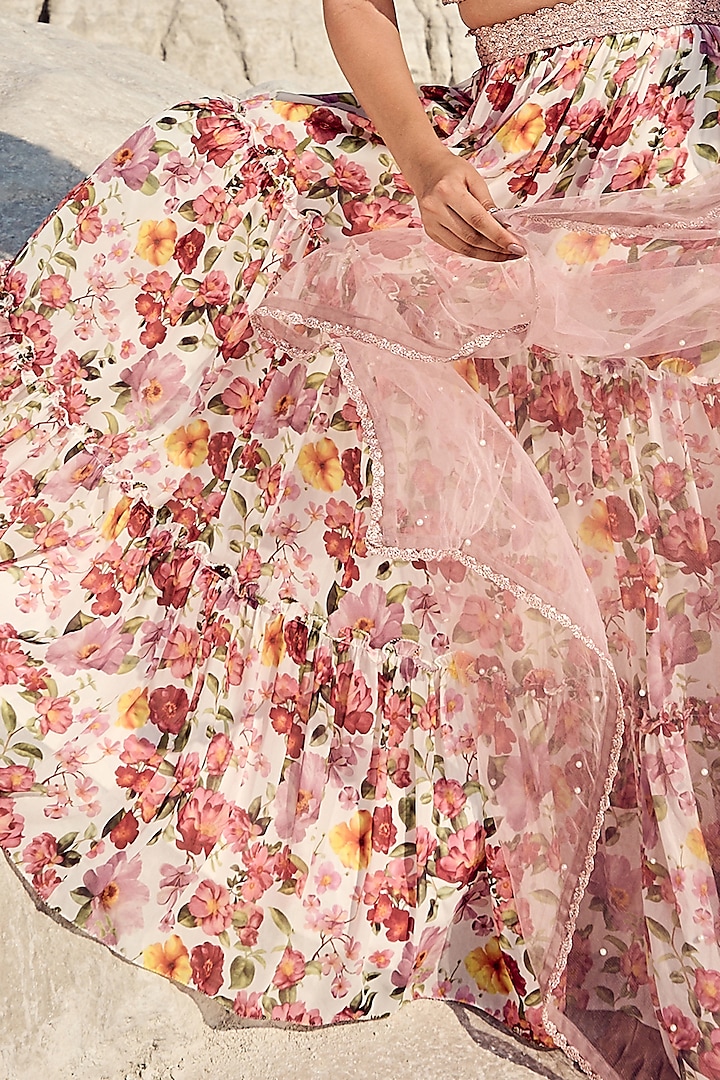 Lilac Georgette Printed Lehenga Set by Nikita Vishakha at Pernia's Pop Up Shop