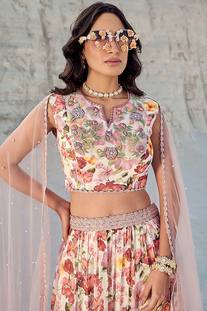 Lilac Georgette Printed Lehenga Set by Nikita Vishakha at Pernia's Pop Up Shop