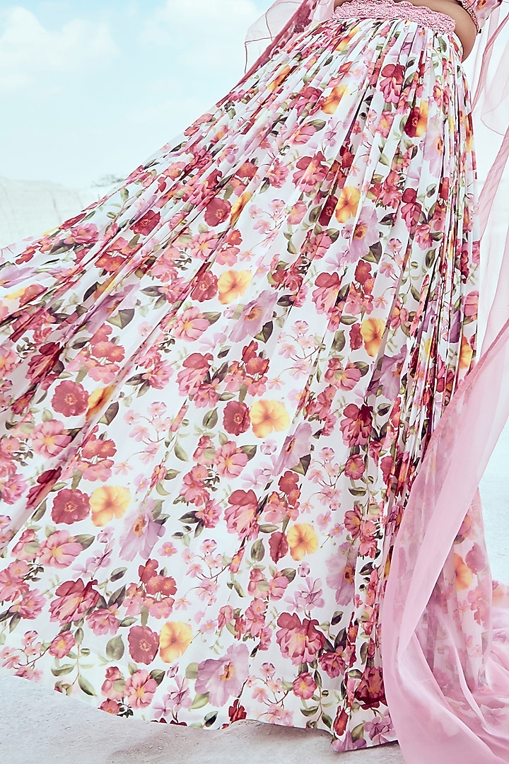 Pink Net & Silk Organza Embroidered Cape Set by Nikita Vishakha at Pernia's Pop Up Shop