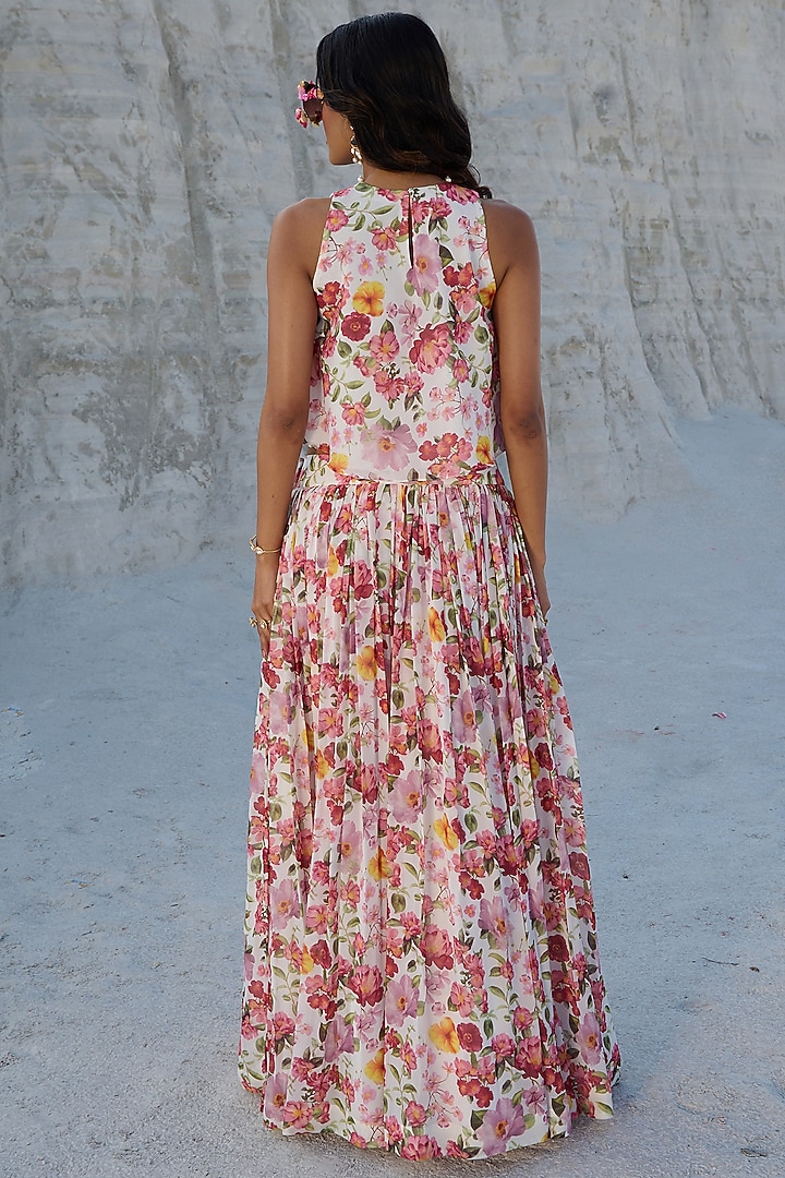 Multi-Colored Georgette Printed Skirt Set by Nikita Vishakha at Pernia's Pop Up Shop