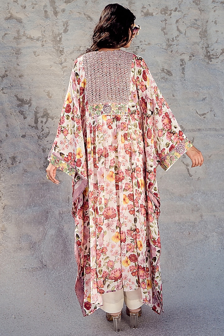 Lilac Georgette Printed & Embroidered Kaftan Set by Nikita Vishakha at Pernia's Pop Up Shop