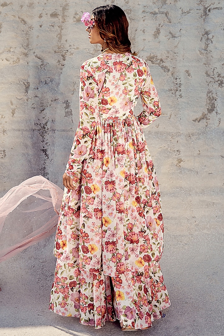 Pink Georgette Printed Party Wear Sharara Set by Nikita Vishakha at Pernia's Pop Up Shop