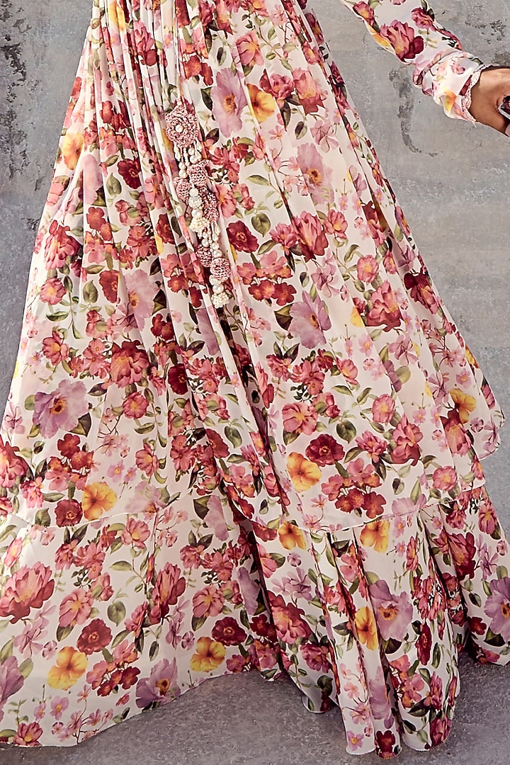 Pink Georgette Printed Party Wear Sharara Set by Nikita Vishakha at Pernia's Pop Up Shop