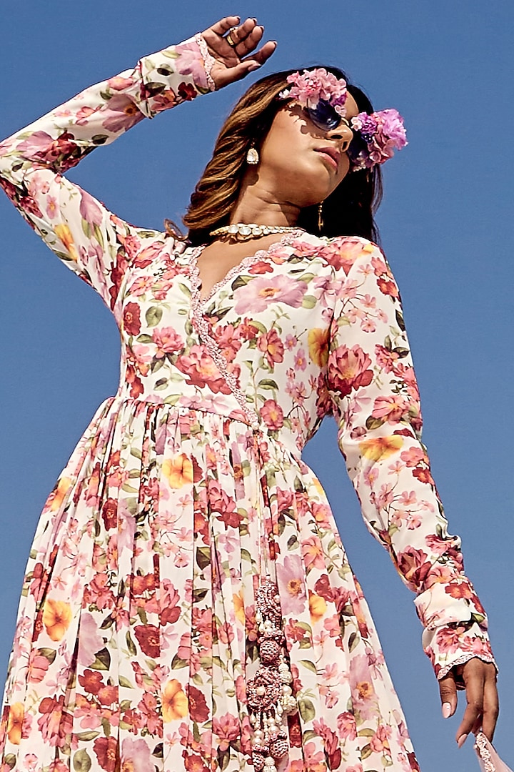 Pink Georgette Printed Party Wear Sharara Set by Nikita Vishakha at Pernia's Pop Up Shop