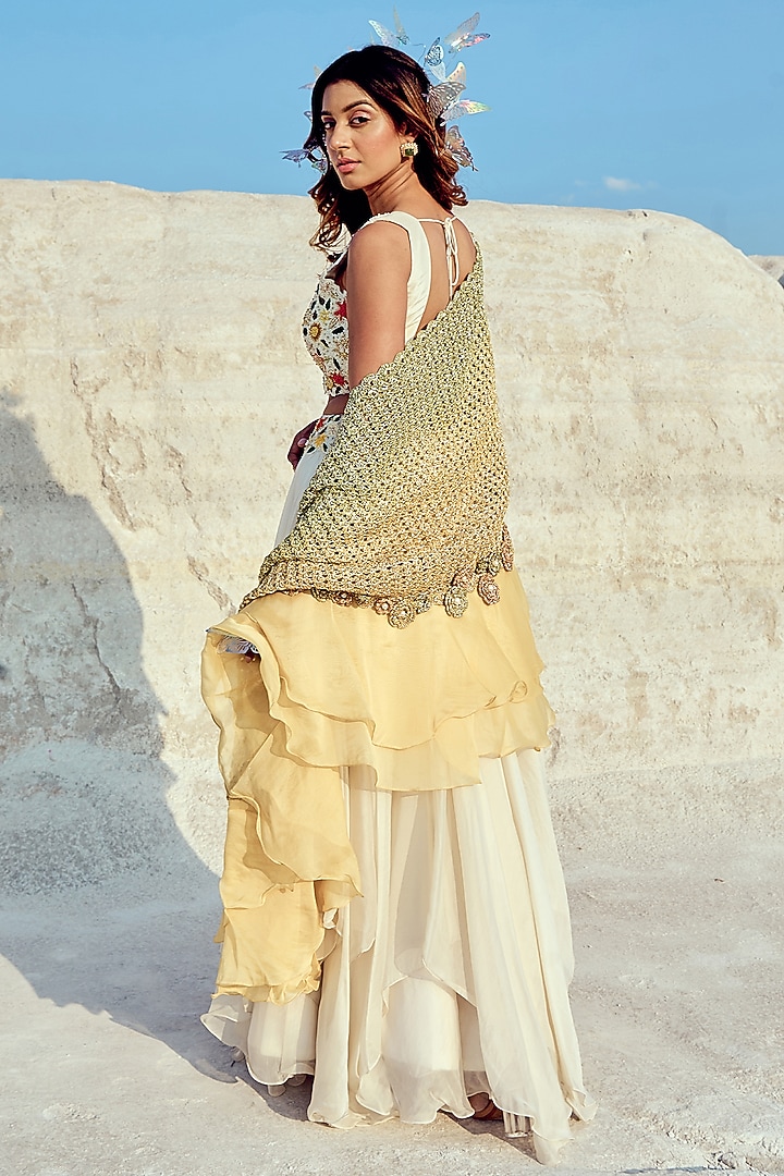 Ivory Organza & Jacquard Embroidered Wedding Lehenga Set by Nikita Vishakha at Pernia's Pop Up Shop