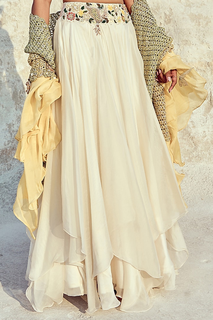 Ivory Organza & Jacquard Embroidered Wedding Lehenga Set by Nikita Vishakha at Pernia's Pop Up Shop