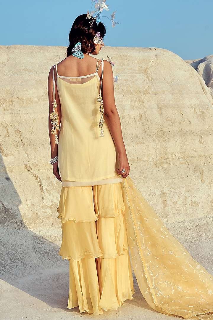 Yellow Butter Crepe & Organza Wedding Sharara Set by Nikita Vishakha at Pernia's Pop Up Shop