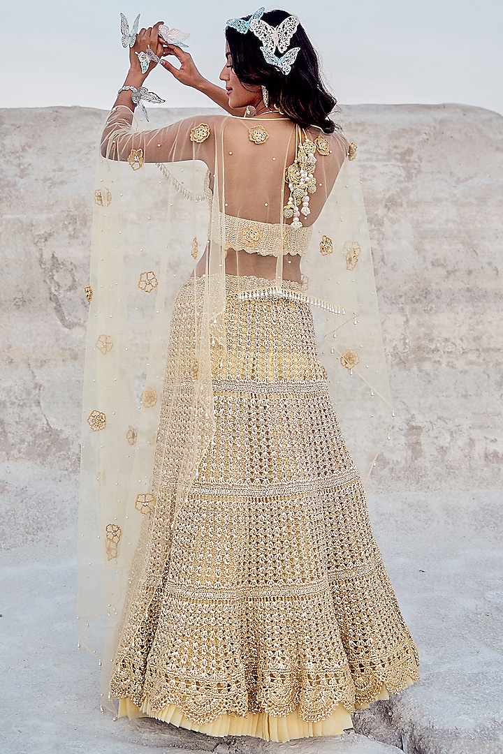 Yellow Mesh & Net Wedding Lehenga Set by Nikita Vishakha at Pernia's Pop Up Shop