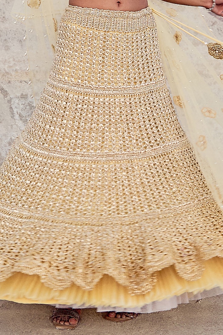 Yellow Mesh & Net Wedding Lehenga Set by Nikita Vishakha at Pernia's Pop Up Shop