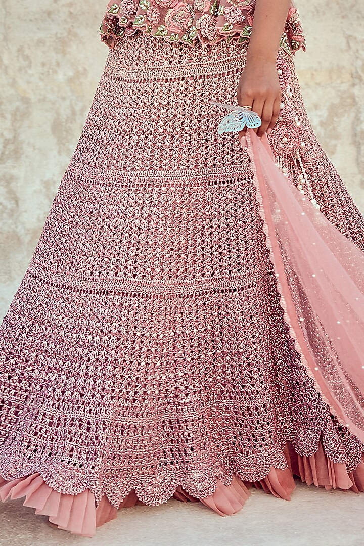 Pink Mesh & Net Hand Knotted Wedding Lehenga Set by Nikita Vishakha at Pernia's Pop Up Shop