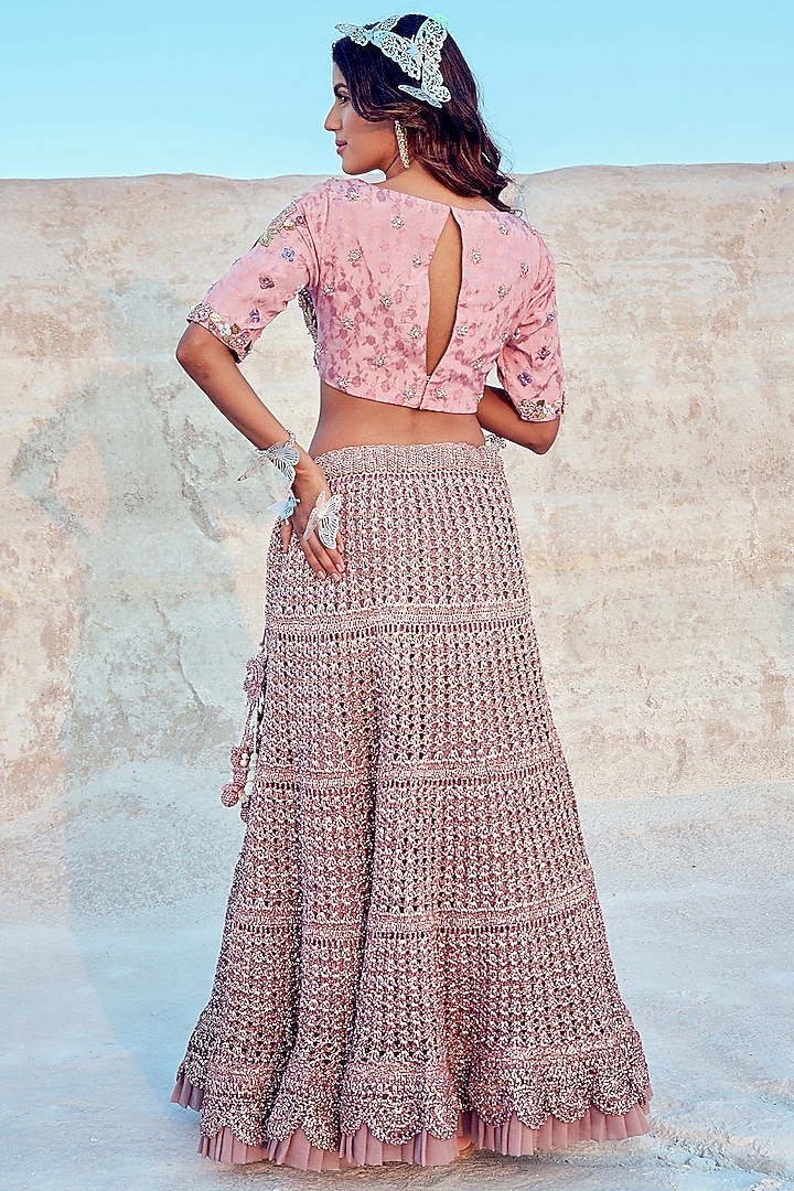 Lilac Mesh Hand Knotted Wedding Lehenga Set by Nikita Vishakha at Pernia's Pop Up Shop