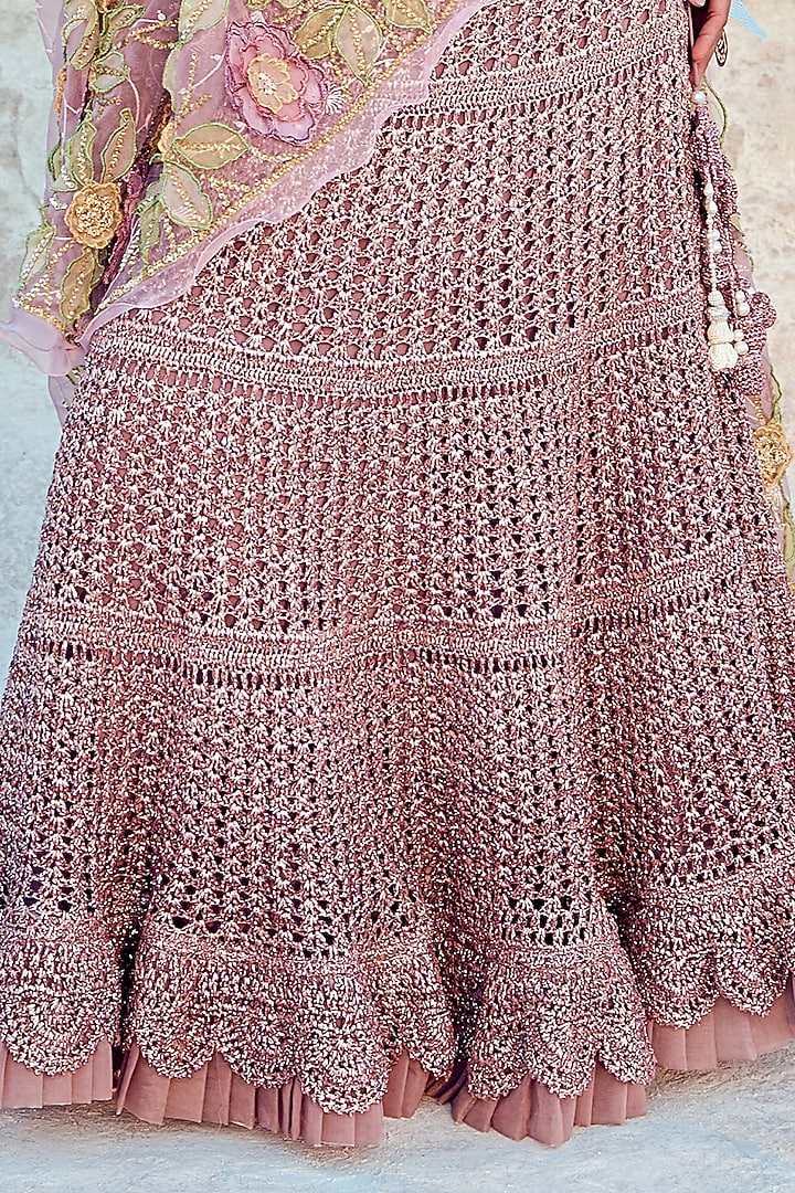 Lilac Mesh Hand Knotted Wedding Lehenga Set by Nikita Vishakha at Pernia's Pop Up Shop