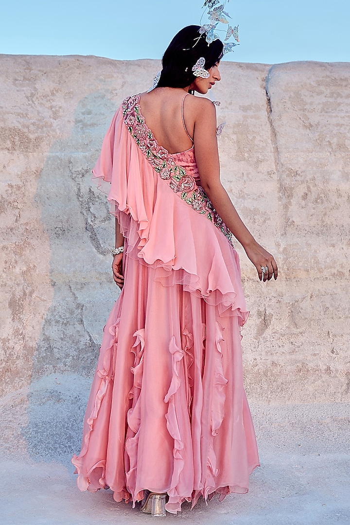 Pink Pure Organza Skirt Wedding Saree Set by Nikita Vishakha at Pernia's Pop Up Shop