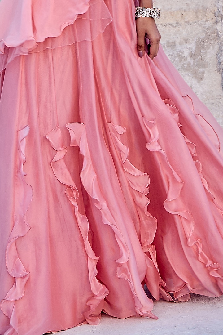 Pink Pure Organza Skirt Wedding Saree Set by Nikita Vishakha at Pernia's Pop Up Shop