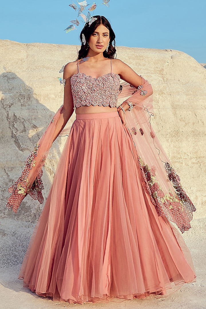 Pink Net & Organza Lehenga Set by Nikita Vishakha