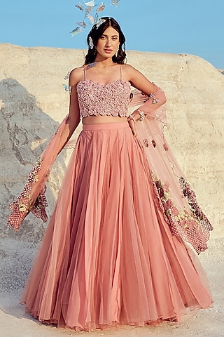 Pink Net & Organza Lehenga Set by Nikita Vishakha