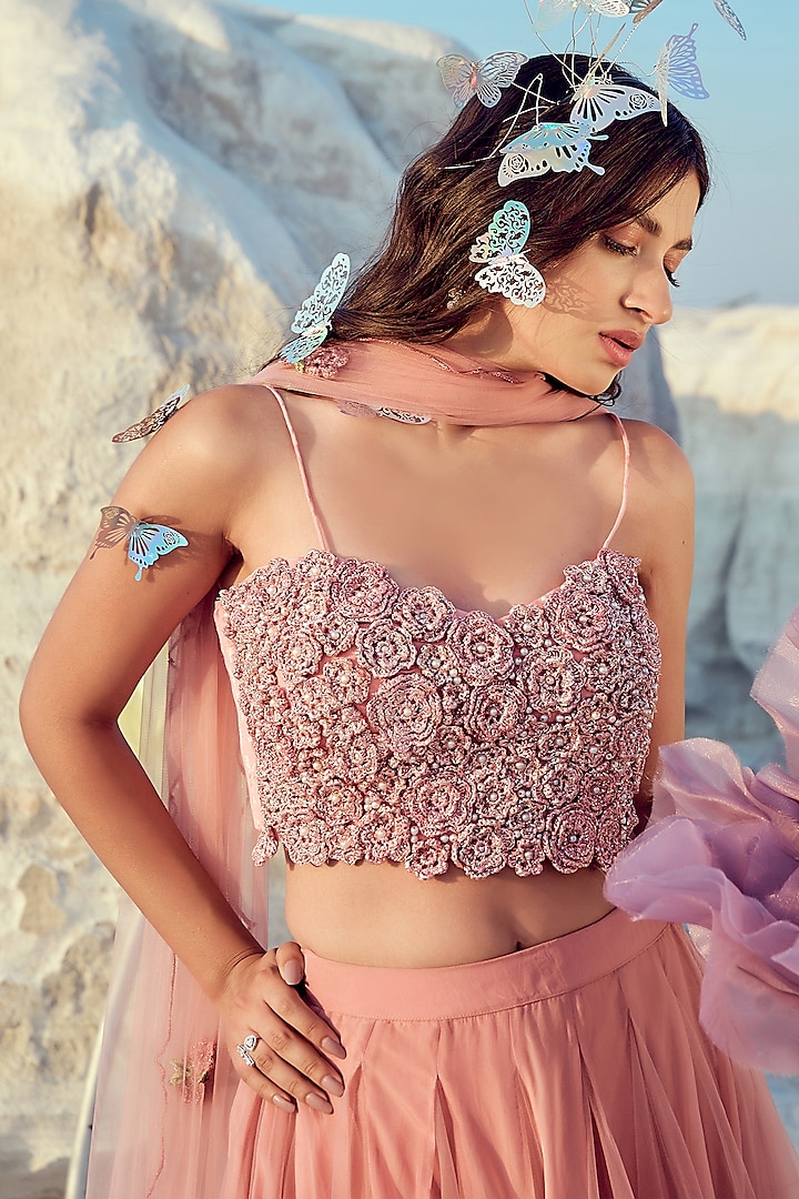 Pink Net & Organza Wedding Lehenga Set by Nikita Vishakha at Pernia's Pop Up Shop