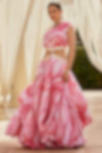 Pink Pleated Satin Maxi Dress by Nikita Vishakha