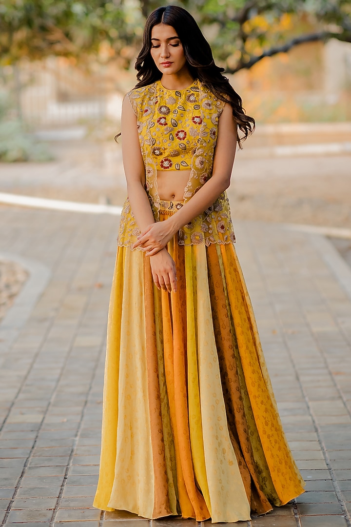 Yellow Dori Embroidered Skirt Set by Nikita Vishakha at Pernia's Pop Up Shop