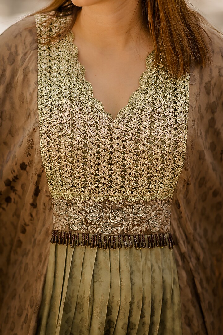 Brown Jacquard Kaftan Set by Nikita Vishakha at Pernia's Pop Up Shop