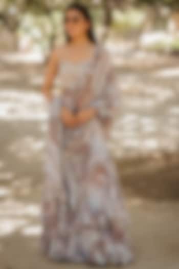 Brown Georgette Dori Embroidered Wedding Saree Set by Nikita Vishakha at Pernia's Pop Up Shop