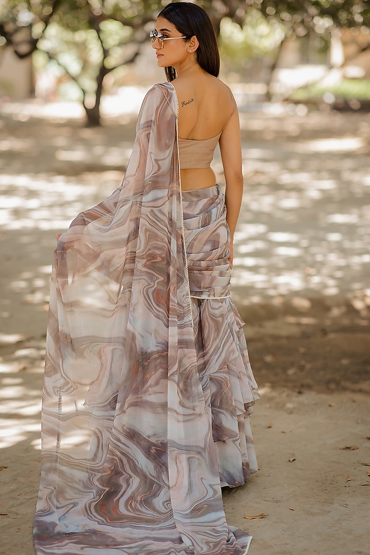 Brown Georgette Dori Embroidered Wedding Saree Set by Nikita Vishakha at Pernia's Pop Up Shop