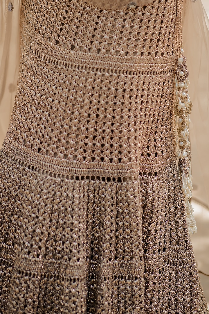 Brown Moti Embroidered Skirt Set by Nikita Vishakha at Pernia's Pop Up Shop