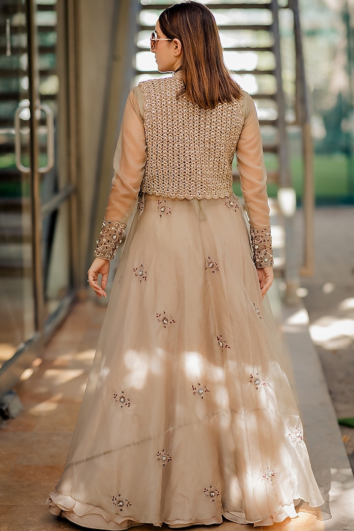 Light Olive Tasseled Skirt Set by Nikita Vishakha at Pernia's Pop Up Shop