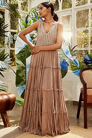 Brown Embroidered Gown by Nikita Vishakha