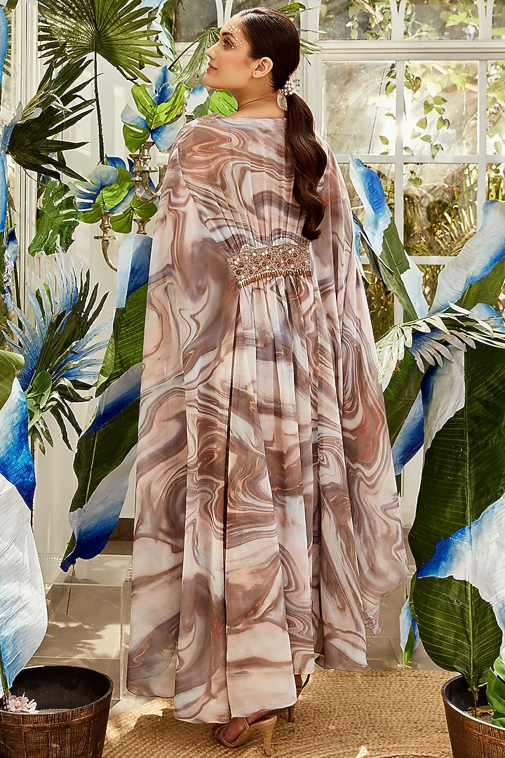 Brown Georgette Embroidered Kaftan by Nikita Vishakha at Pernia's Pop Up Shop