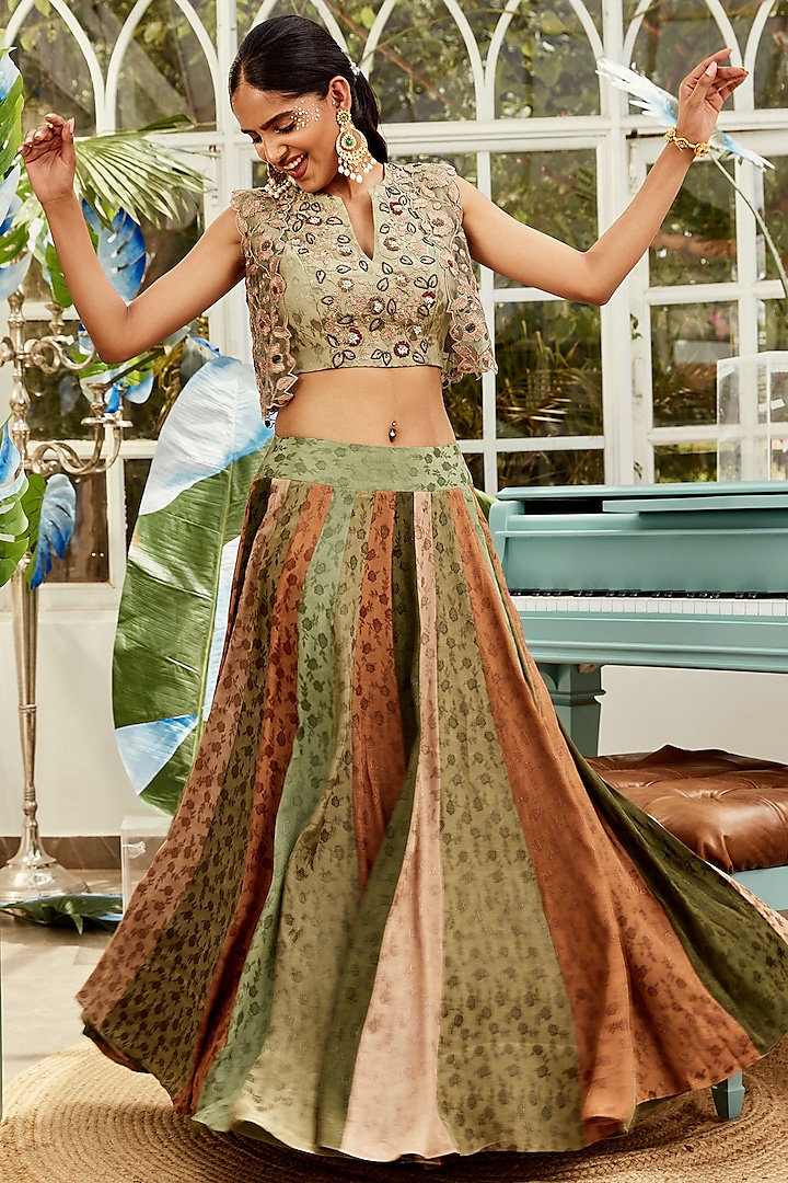Multi-Coloured Jacquard Skirt Set by Nikita Vishakha