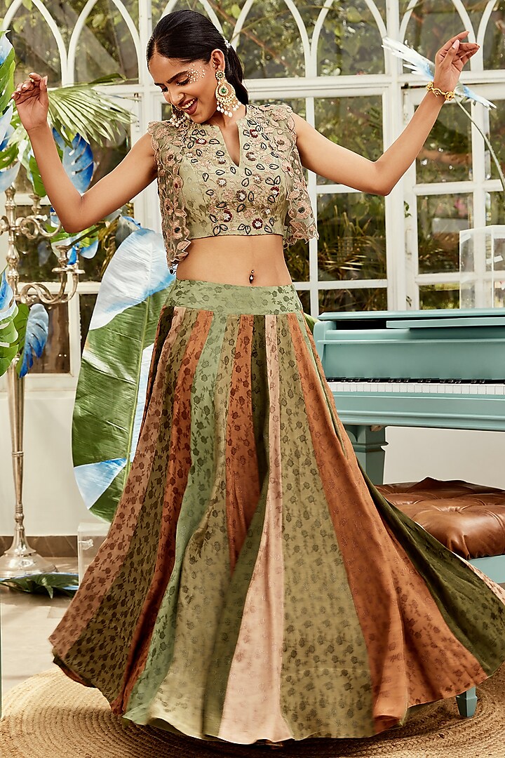 Multi-Coloured Jacquard Skirt Set by Nikita Vishakha