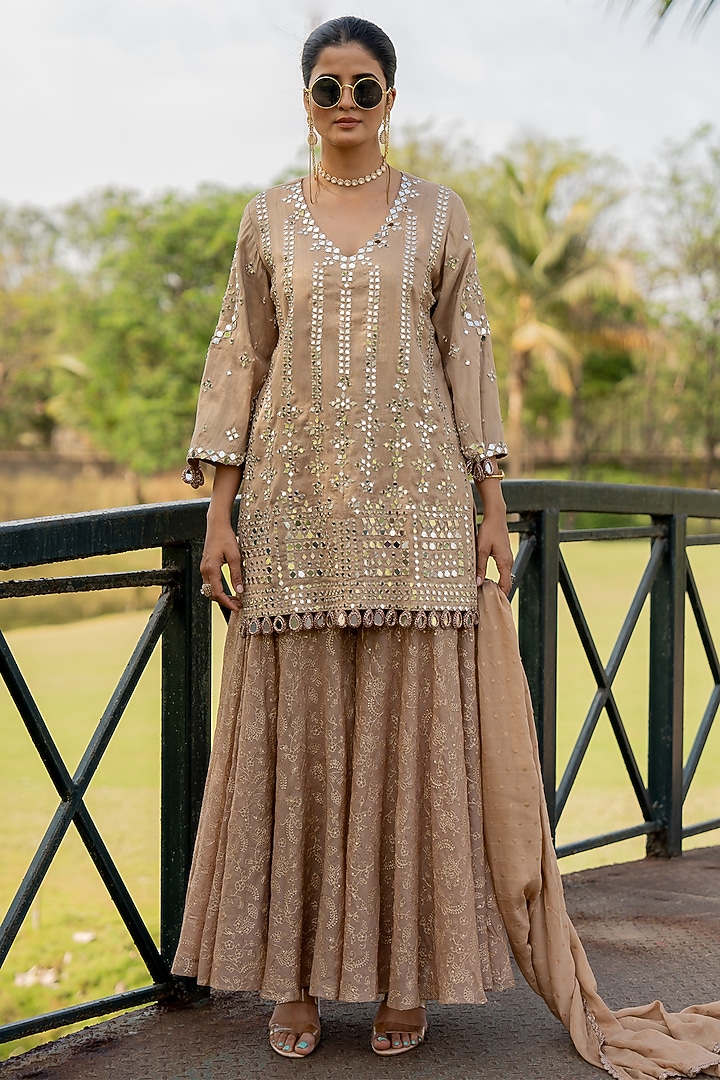 Rose Gold Organza Wedding Sharara Set by Nikita Vishakha at Pernia's Pop Up Shop