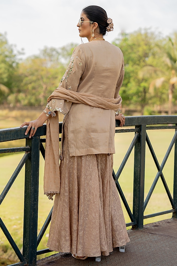 Rose Gold Organza Wedding Sharara Set by Nikita Vishakha at Pernia's Pop Up Shop